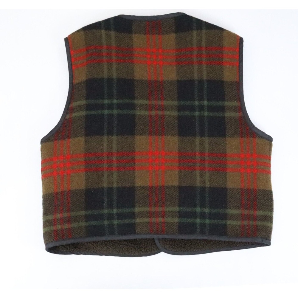 Vintage J. Crew Wool Sherpa Lined Hunting Vest Men's XL Wool Brown Plaid Oarsman - Picture 2 of 6